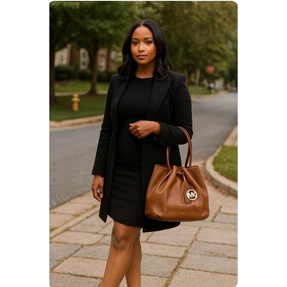 Michael Kors Astor Large Ring Brown Pebbled Leather Bucket Shoulder Bag Purse - Picture 2 of 8